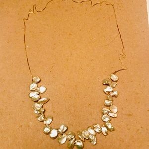 Keshi Pearl Necklace w 14ky box chain 26 inch long